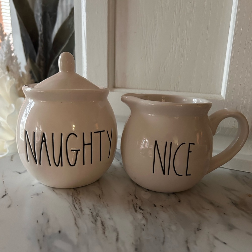 Rae Dunn NAUGHTY & NICE Creamer and Sugar Bowl